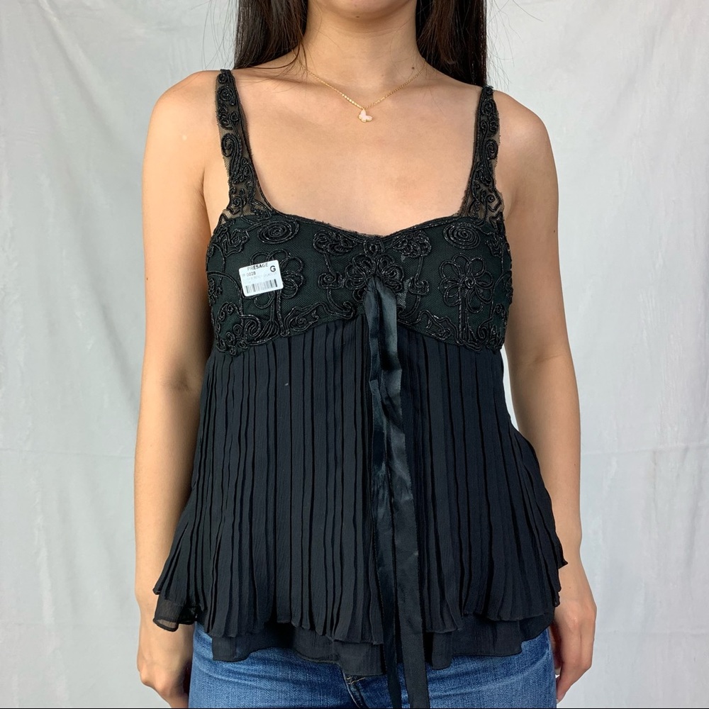 presage medium nwot black mesh crinkle floral camisole - Picture 1 of 8